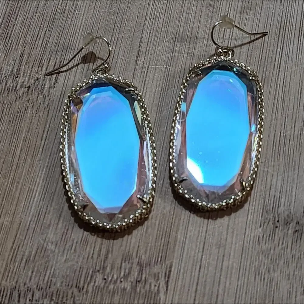 Kendra Scott Clear Iridescent Deily‎ Earrings In Gold tone vintage and rare HTF